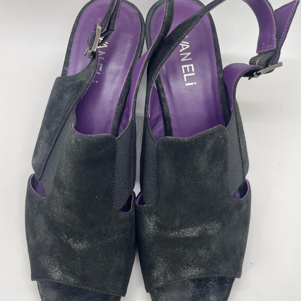 Vaneli Black Sandals with Adjustable Slingback and Textured Finish